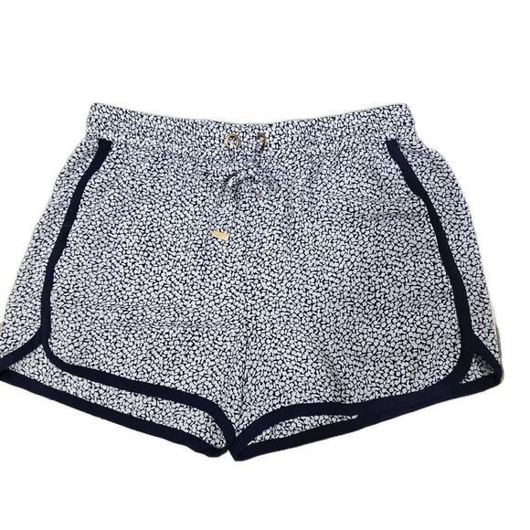 Michael Kors Womens Drawstring Shorts Navy Trim Leaf Print Summer Beach Comfy M - Picture 2 of 12